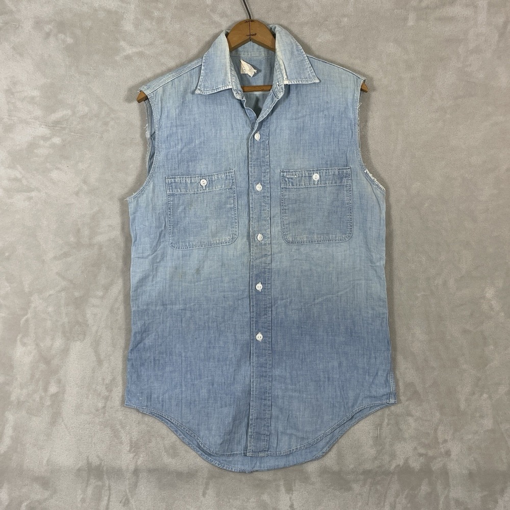 Vintage 1950s Penneys Ox-Hide Chambray Denim Shirt Sanforized 19.5x28 Small
